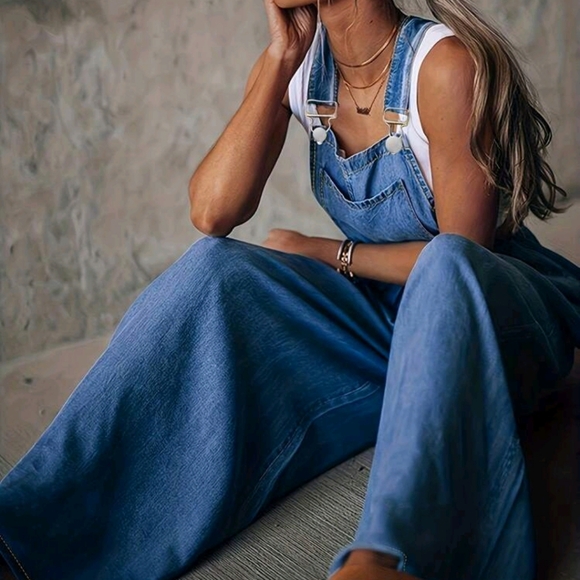 NEW WOMENS LOOSE FIT WIDE LEG OVERALLS - Picture 5 of 10